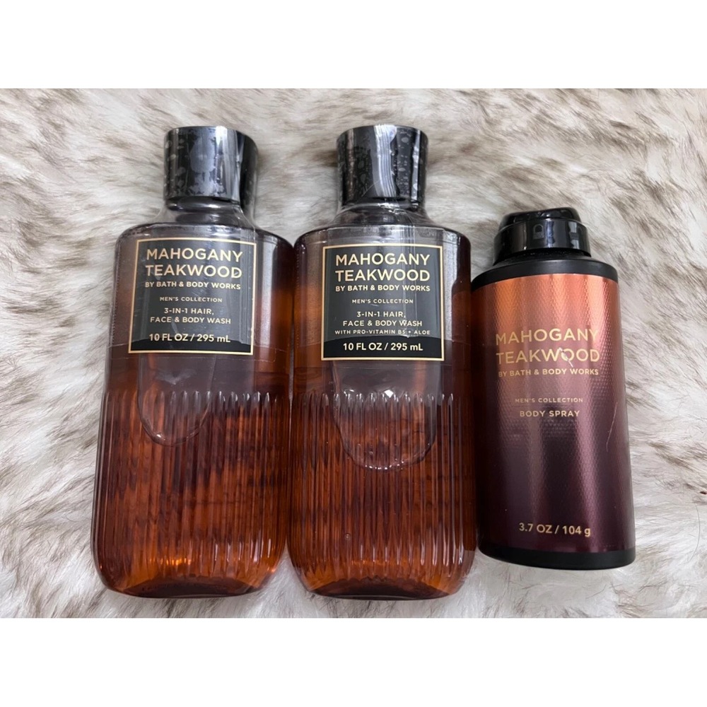 Bath & Body Works Mahogany Teakwood Men 3-in-1 Body Wash & Body Spray 3pc Set